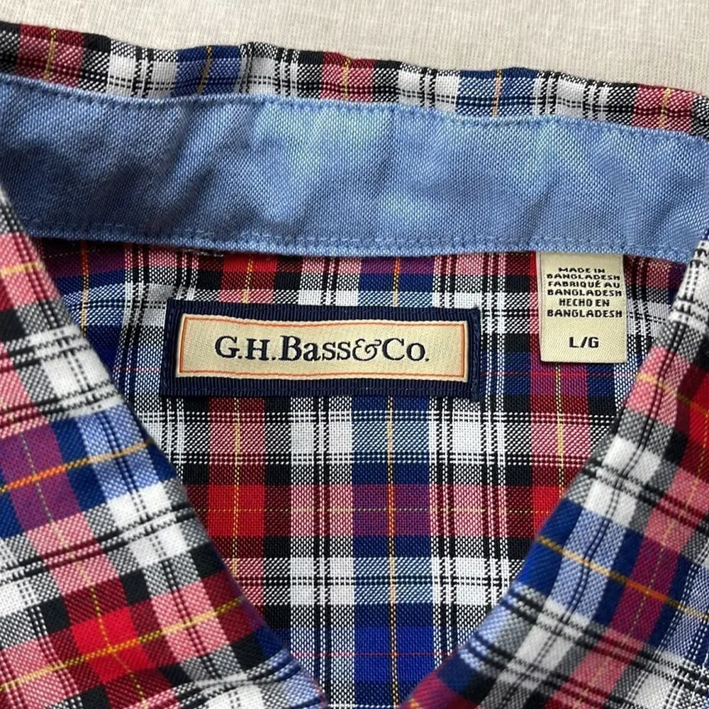 G.H. Bass Shirt Mens Large L Plaid‎ Long Sleeve Button Down Collar Shirt